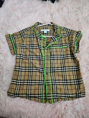 Burberry Check Short Sleeve Buttom Down Auklet Neon Pipping